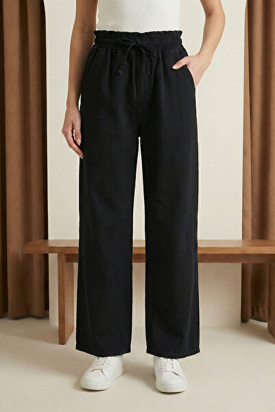 MODAQU Elastic Waist Wide Leg Jeans - Black