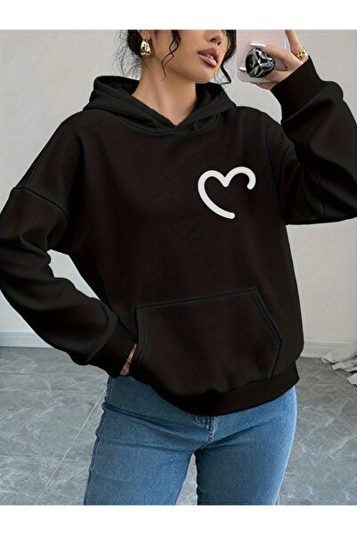 Deocept Unisex Half Heart Printed Hooded Kangaroo Pocket Comfortable Fit Over...