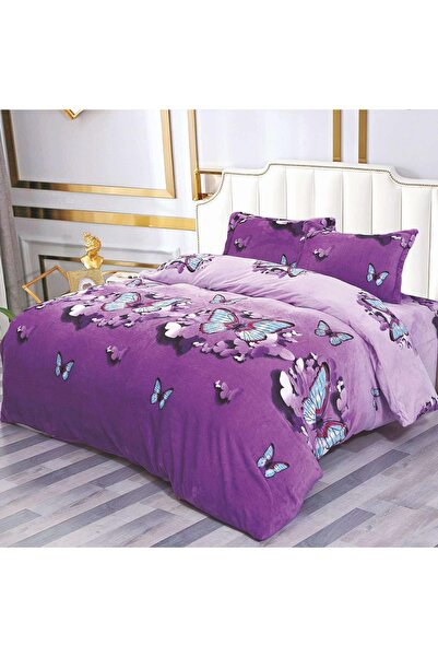 OEM Bed linen, Cocolino, 2 persons, 4 pieces, purple, with blue butterflies, ...
