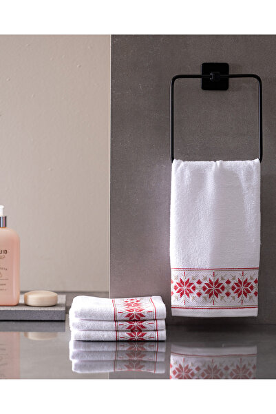 Madame Coco Caresse 4-Pack 100% Cotton Hand Towels - White/Red - 30X45 cm