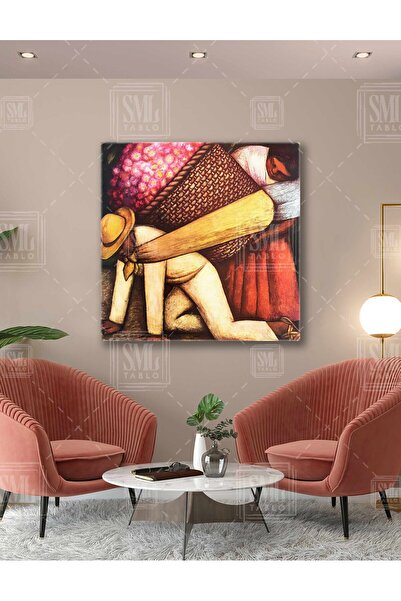 SML TABLO Diego Rivera Flower Carrier Pink Flowers Workers Square Canvas Print