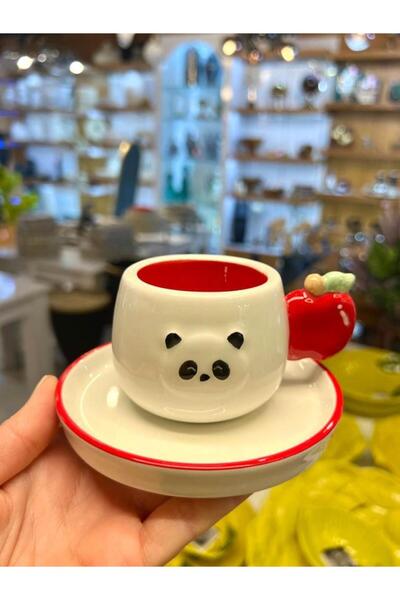 Kosova KIRMIZI PANDA DESEN TEK KİŞİLİK TÜRK KAHVESİ FİNCANI