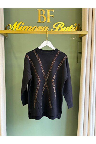 Tığ Triko Leopard Stone Tunic 21763 Black