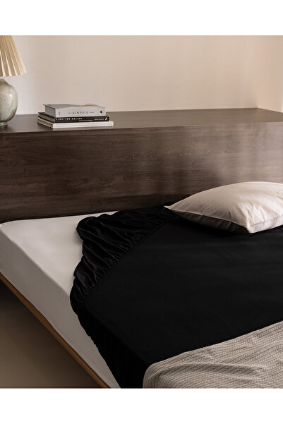 Madame Coco Ciel Double 100% Cotton Elastic Satin Bed Sheet - Black