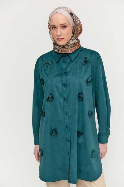 Setrms Çiçek Aplikeli Süet Dokulu Tunik