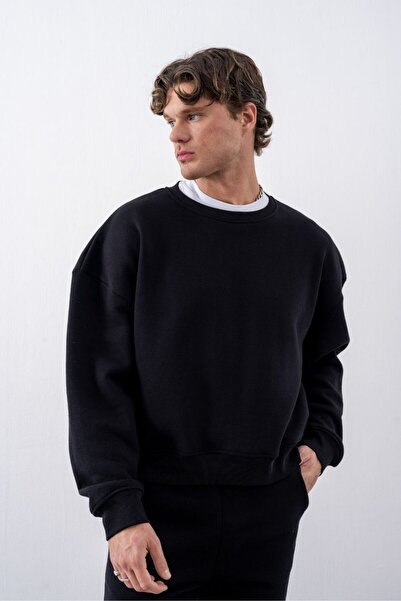 gothamvibes Erkek Boxy Oversize Siyah Sweatshirt