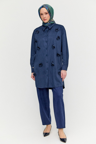 Setrms Çiçek Aplikeli Süet Dokulu Tunik