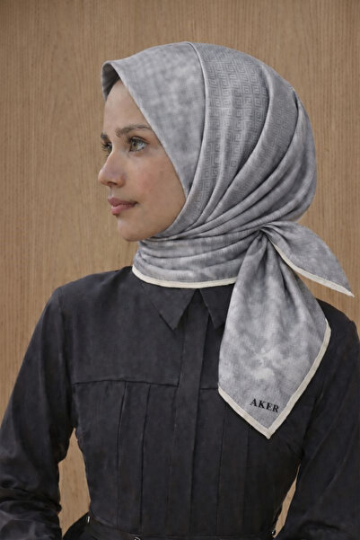 Aker Jacquard Sura Silk Scarf 7208406 - 311 Syr52981 Gray Labyrinth Pattern