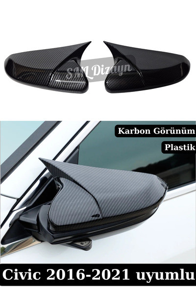 SML Dizayn Honda Civic Fc5 Karbon Yarasa Ayna Kapağı Batman Ayna 2016-2021 Pl...