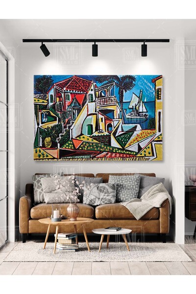 SML TABLO Pablo Picasso 1953 Akdeniz Manzarası Soyut Manzara Yatay Kanvas Tablo