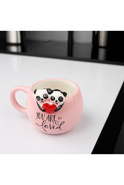 Kosova SEVGİLİ PANDA KALP DESEN KUPA 300ML