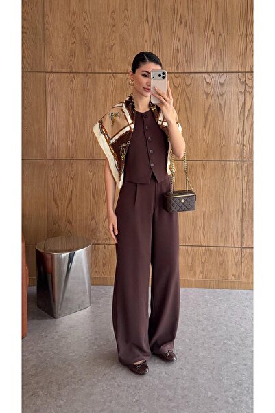 HAZELANNA طقم سترة وبنطلون بني فاخر