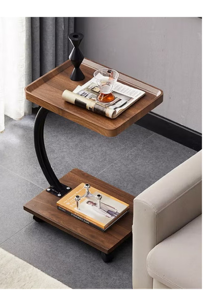 Generic C-shaped side table for the sofa, small table with a slim metal frame