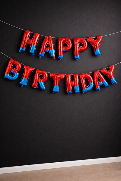 Baloncu Nene Red and Blue Spider Web Patterned Foil Letter Balloon Set with H...