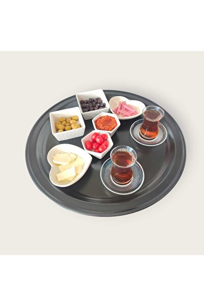 EceAksesuar Sini Tepsi - 48 cm Büyük Boy Siyah Renk Metal Çay Kahve Kahvaltı ...