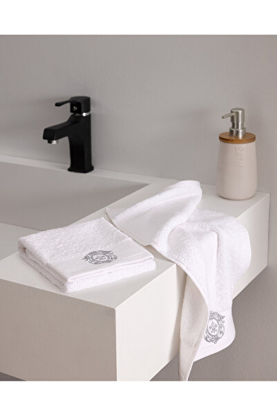 Madame Coco Maor 2-Pack 100% Cotton Embroidered Hand Towels - White/Silver - ...