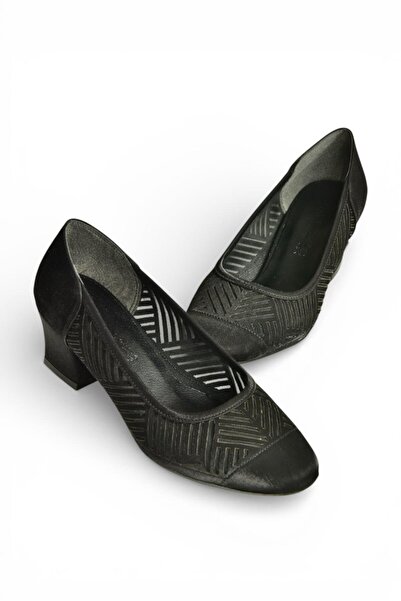 Fox Shoes Y820850104 Black Fabric Thick Heeled Women's Shoes