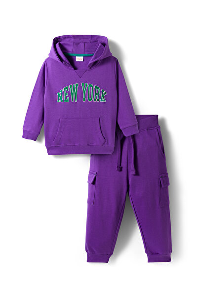 Babyhug Terry Knit Full Sleeves Hoodie & Lounge Pants Set with Text Print - P...