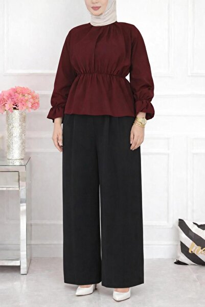 CNG MODA Hijab Short Poplin Shirt with Elastic Waist