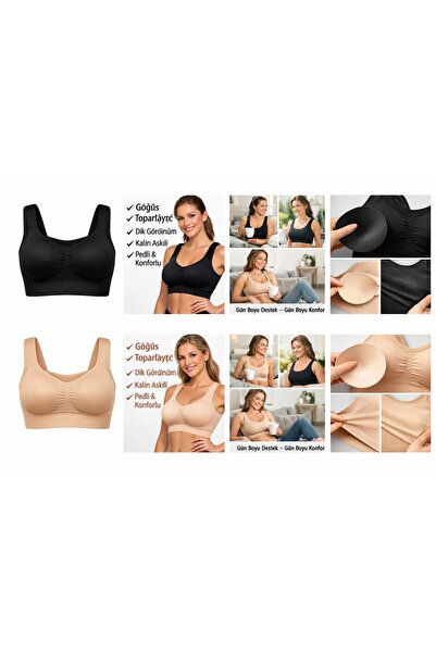 FİTFORMGİYİM Limbus Model Gögüs Toparlayıcı Dikleştirici Spor Sütyen Korse- Kalın Askılı Pedli Siyah