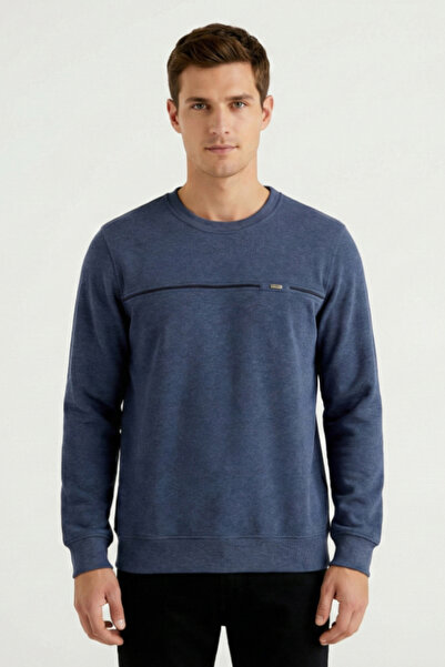 Teverler Mavi Erkek Dirsek Detaylı Erkek Sweatshirt