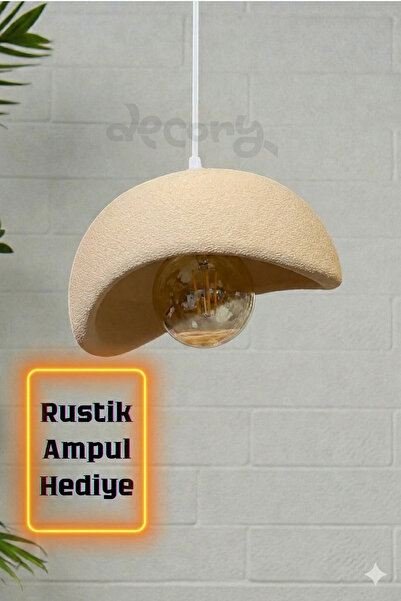 decory Bej Renk Beton Görünümlü Tekli Sarkıt Avize,Bohem Sarkıt Avize (Biopla...