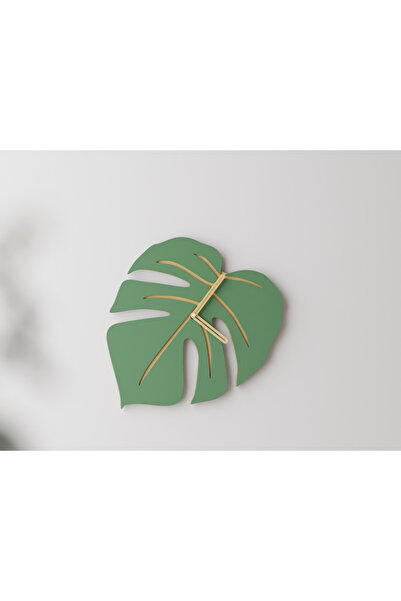 Vuslat Hediyelik Dokoratif Modern Duvar Saati Yaprak Modelinde Yeşil Sarı (24...