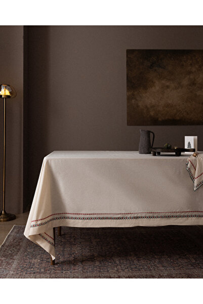 Madame Coco Față de masă Lombre bumbac 100% - Ecru/Roșu - 150x220 cm