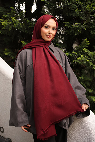 İmajButik Burgundy İpekhan Cotton Jacquard Shawl
