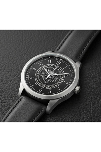DUTCH STORE Silver Wolf Watch – Dark Black Leather with a Luxurious Silver Bezel