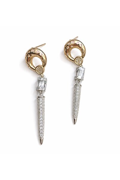 mibrillo Brand Equivalent Trend Earrings Gold Silver Detailed Two-Tone Earrings