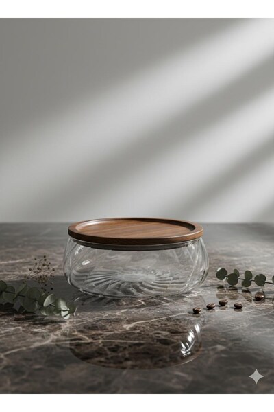 morponi Borosilicate Glass Luxury Glass Bowl with Acacia Lid - Presentation B...