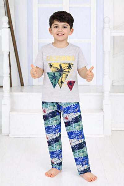 vitmo Pijamale pentru băieți, tricou și pantaloni lungi, gri cu imprimeu