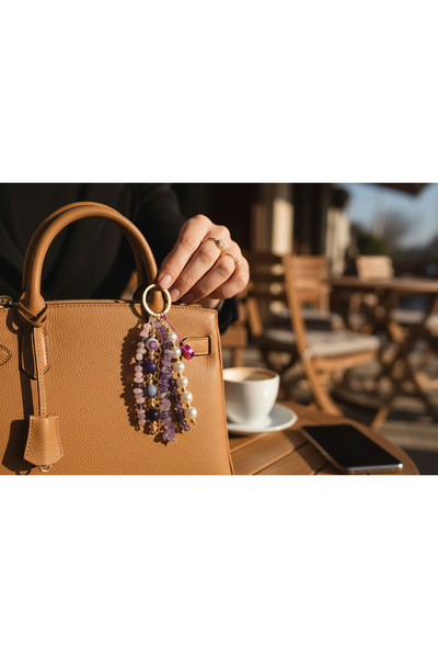 PORSE Women's Purple Amethyst Natural Stone Pink Agate Stone Pearl Bag Charm ...
