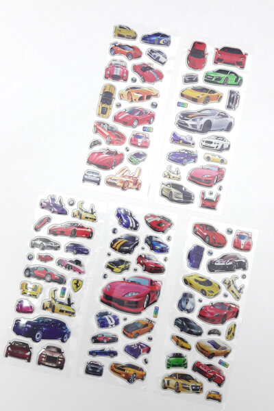 Bimotif Set of 5 Embossed Adhesive Stickers (13X7 cm), Super Cars