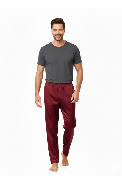 Oppland Men's Satin Fabric Pajama Pants Solid Color Elastic Waist No Pocket W...