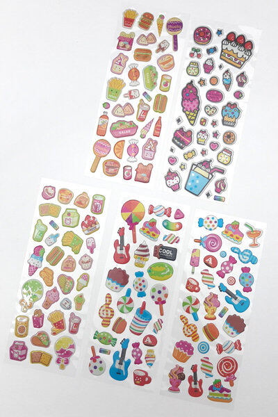 Bimotif Set of 5 Embossed Adhesive Stickers (13X7 cm), Confectionery, Ice Cre...