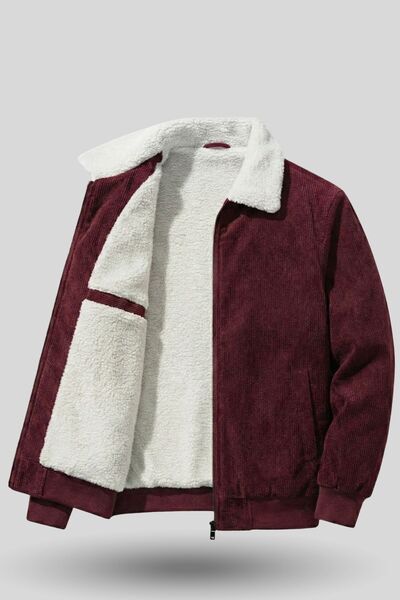 GENIUS STORE Men's Velvet Coat Plush Lined Full Zip Shirt Collar Sports Coat