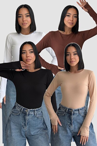 Lunamiratto Women's Bitter Brown Cream Black White 4-Piece Finger Detailed Cr...