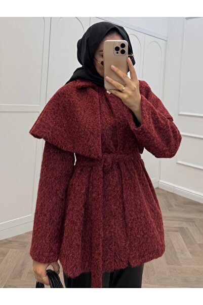 bezenstore PELERİNLİ KAŞE BORDO CEKET