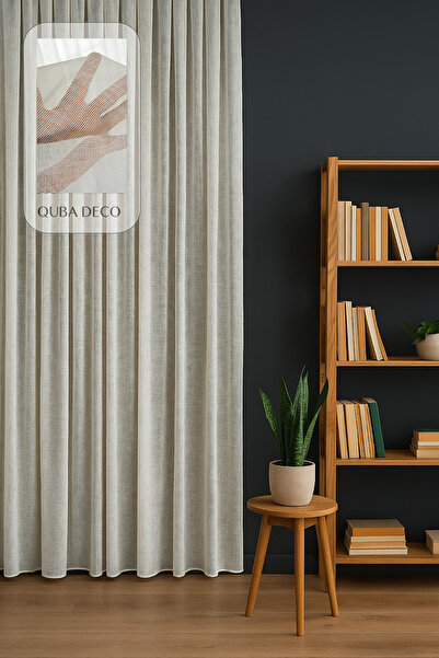 QUBA DECO Natural Modern Mesh Textured Linen Tulle Curtain Pleated Living Roo...