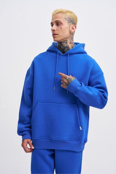 Machinist Men's Oversized Basic Hooded Sweatshirt Light Blue