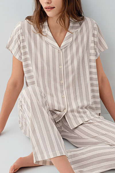 Pierre Cardin Set de pijamale pentru femei, crem, 2 piese, tip cămașă, cu nas...