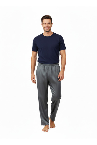 Oppland Men's Satin Fabric Pajama Pants Solid Color Elastic Waist No Pocket W...