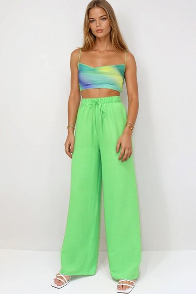 Trend Alaçatı Stili Women's Light Green Lace-Up Elastic Waist Aerobin Palazzo...