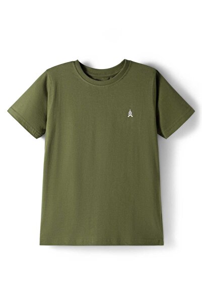 Pine kids Cotton Knit Half Sleeves Solid Color T-Shirt - Olive Green