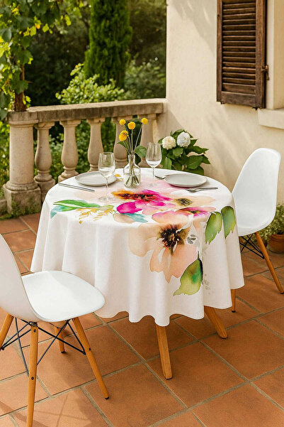 Mira Home Στρογγυλό παστέλ με λουλουδάτο σχέδιο υφασμάτινο τραπεζομάντιλο 150...