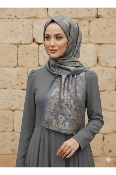 Solo İpek Gül Desenli Etnik Çift Taraflı Şal