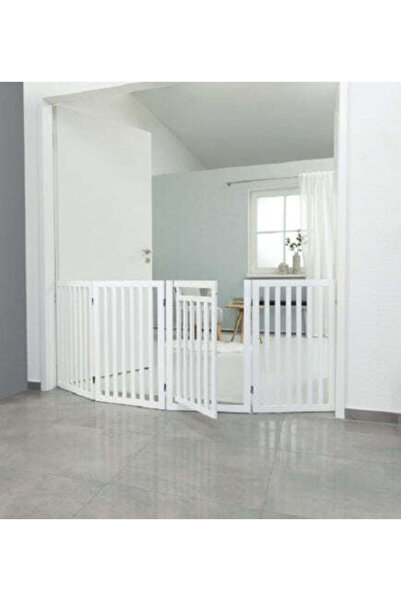 Trixie حاجز خشبي أبيض مكون من 4 أجزاء مع باب للكلاب، طوله 81 سم