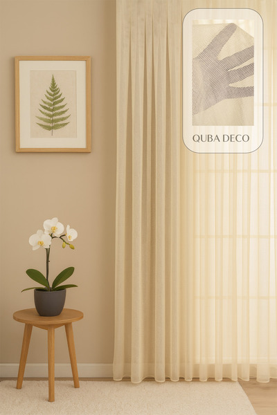 QUBA DECO Natural Modern File Dokulu Keten Tül Perde PİLELİ Salon Oturma Odas...